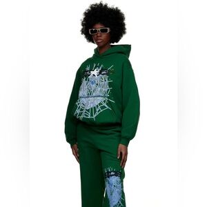 $550 SP5der web hoodie and sweatpants in hunter green XS/S BIG SLIME